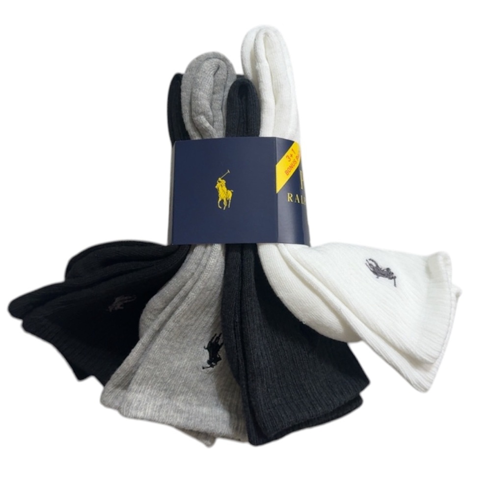 Polo by Ralph Lauren Men's White and Black Socks - 4 Pack Size 6-12 1/2